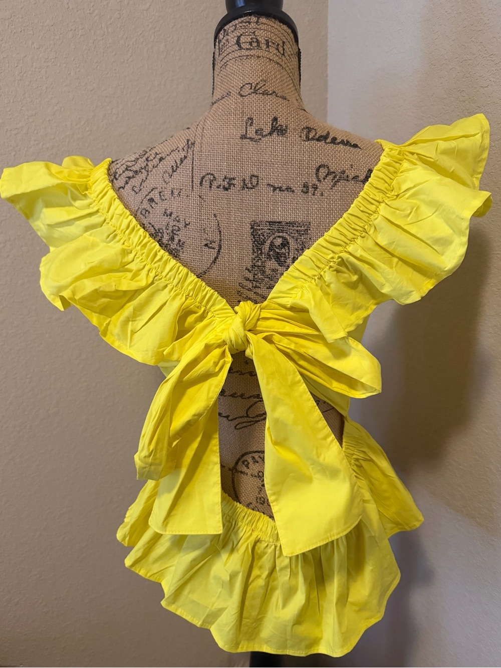 Sunny Yellow Ruffle Peplum open tie back - Picture 2 of 3